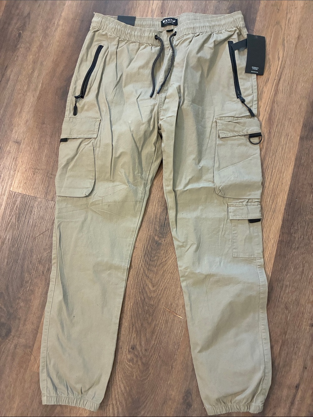 Men's Khaki Cargo Joggers with Black Trim